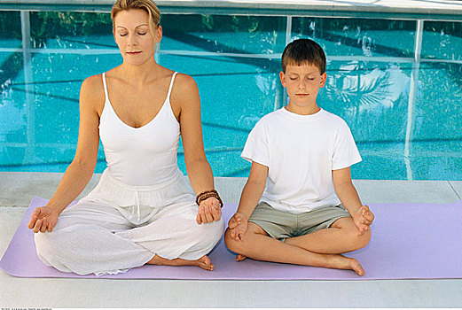母亲,儿子,练习,瑜珈