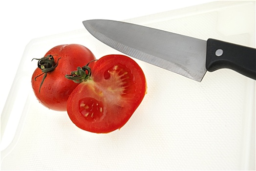 切,白色,塑料制品,切菜板,刀,西红柿