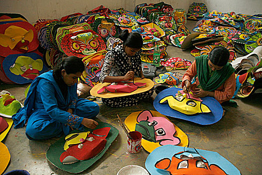 学生,艺术,达卡,大学,绘画,纸板,面具,新年,孟加拉,四月,2008年
