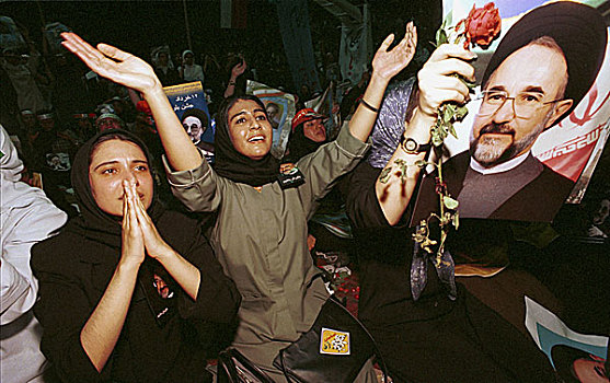 伊朗人,女孩,支持,总统,圆,选举,德黑兰,2001年