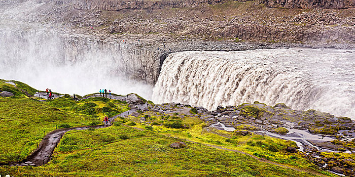 远足,边缘,瀑布,落下,水,大量,北方,冰岛,欧洲