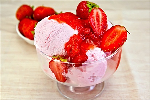冰淇淋,草莓,玻璃碗,浆果,布
