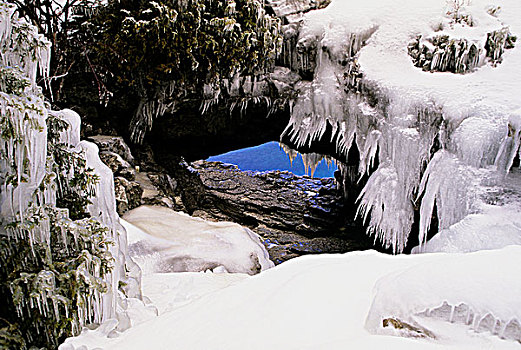 冰柱,自然,石头,拱形,乔治亚湾,海岸线,头部,小湾,布鲁斯半岛国家公园,安大略省,加拿大