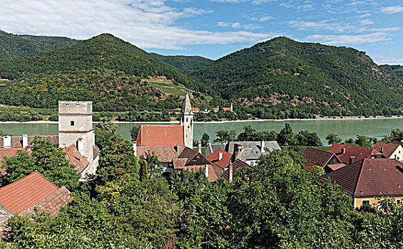 多瑙河,防卫,塔,教堂,瓦绍,下奥地利州,奥地利,欧洲