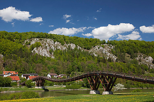木桥,山谷,巴伐利亚,德国,欧洲