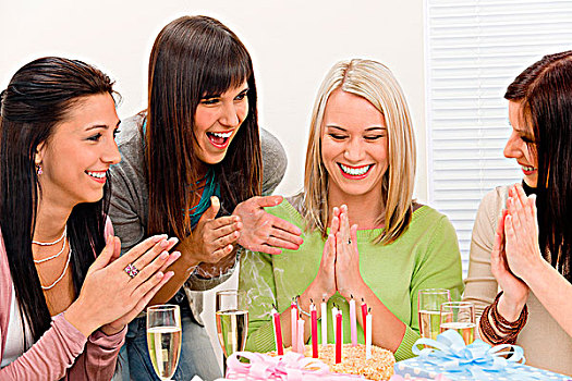 生日派对,女人,庆贺,蛋糕,香槟