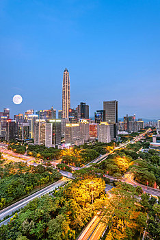 中国广东深圳cbd建筑和道路立交桥夜景