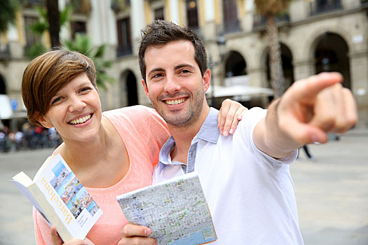 旅游,读,地图,皇家广场,巴塞罗那