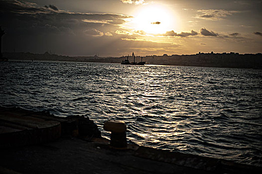 船,博斯普鲁斯海峡,海洋,日落
