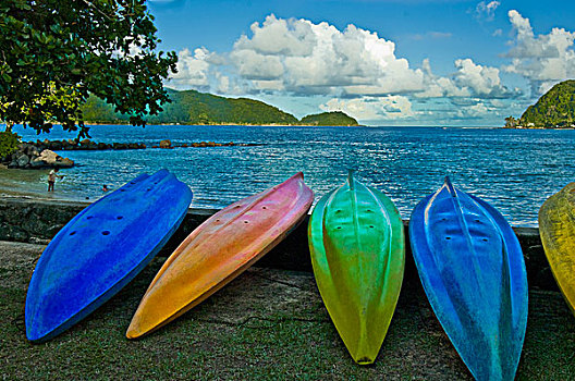 彩色,独木舟,海滩,美洲,萨摩亚群岛