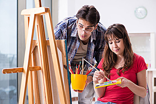 艺术家,训练,学生,绘画,班级,工作室