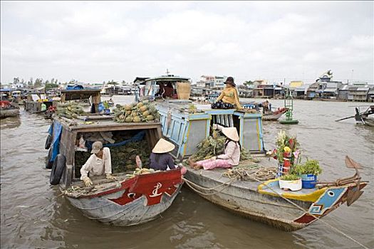 销售,船,水上市场,湄公河三角洲,越南