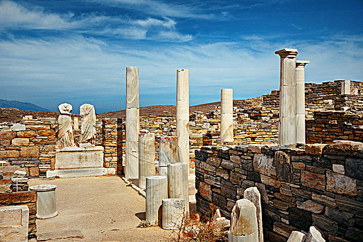柱子,历史,遗址,得洛斯,岛屿,靠近,米克诺斯,希腊