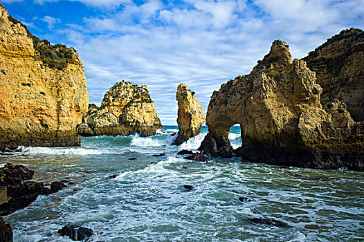 著名,岩石海岸,仁慈,拉各斯,葡萄牙,欧洲