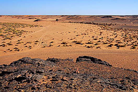 沙,石头,撒哈拉沙漠,利比亚,非洲