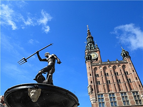 海王星喷泉,市政厅,格丹斯克,波兰