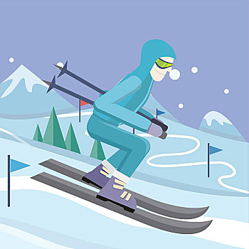 滑雪,斜坡,矢量,插画,设计,男人,滑雪服,滑动,山,障碍滑雪,旗帜,冬天,娱乐,户外活动,运动,极限,胜地,广告