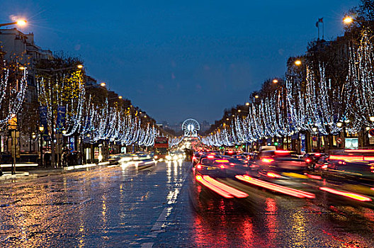 圣诞节,装饰,香榭丽舍大街,夜晚,巴黎,法国,欧洲