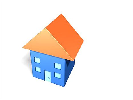 模型,橙色,房子,正面,白色背景,3d,抠像