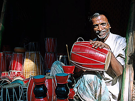 一个,男人,销售,鼓,店,孟加拉,2008年
