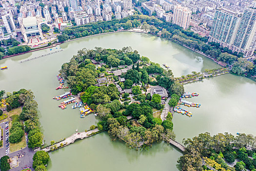 航拍福建福州西湖公园