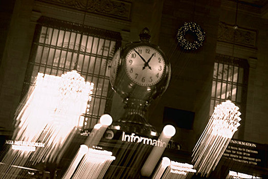 钟表,模糊,霓虹灯,室内,大中央车站,纽约