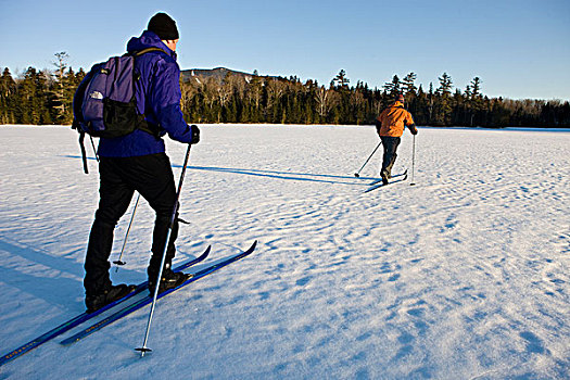 越野滑雪,冰冻,水塘,靠近,小,缅因,冬天,做糕点,山,远景
