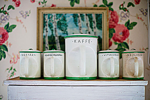 白色,复古,瓷器,储藏罐,绿色