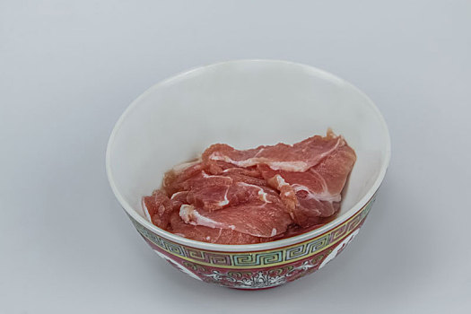 寿碗瓷器新鲜猪肉片生食品