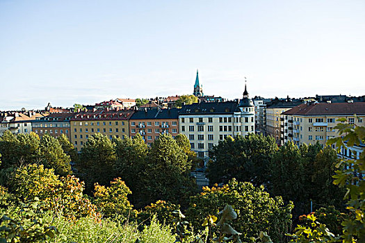 瑞典,斯德哥尔摩,建筑,上升,高处,树梢