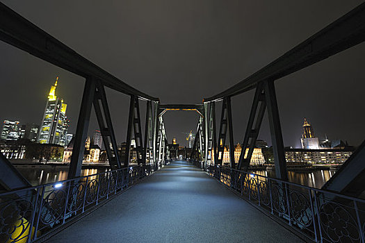 桥,夜晚,法兰克福,黑森州,德国