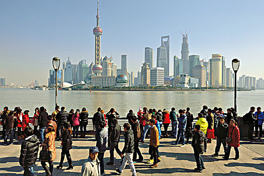 外滩,浦东,天际线,东方明珠塔,后面,上海,世界金融中心,塔楼,中国,亚洲