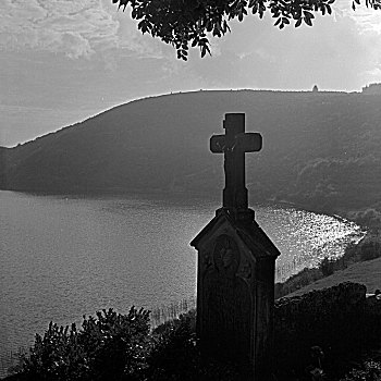 墓碑,风景,湖,靠近,区域,德国,20世纪30年代