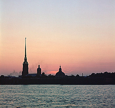 日落,上方,河,圣彼得堡,艺术家,未知