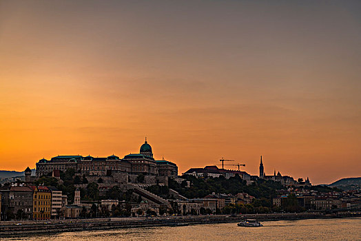 多瑙河,城堡,山,黄昏,布达佩斯,匈牙利,欧洲