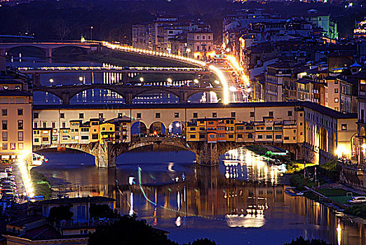 维奇奥桥,佛罗伦萨,意大利,夜晚