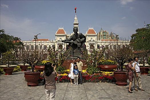 越南,姿势,正面,市政厅,殖民地,胡志明市,西贡,亚洲