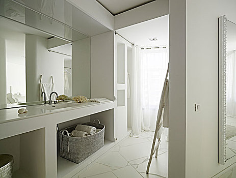 镜子,上方,盥洗池,现代,浴室,伊比萨岛,公寓,西班牙