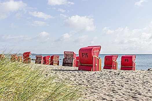 波罗的海,海滩,红色,沙滩椅,蓝天