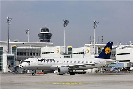空中客车,飞机,汉莎航空公司,出租车,慕尼黑,机场,巴伐利亚,德国