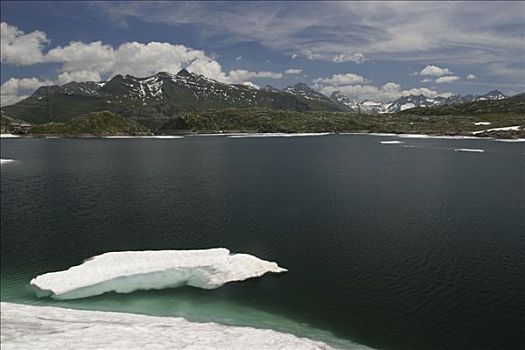 小,湖,六月,冰,安静,漂浮,伯恩高地,瑞士