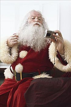 圣诞老人,拿着,数码,相机