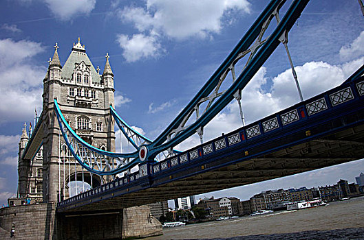 桥,上方,泰晤士河,河,伦敦,英格兰,漂亮,白天,蓝色,云,白色,蓬松