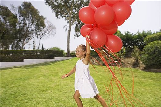 女孩,跑,红色,气球