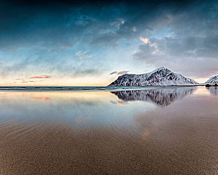 海滩,罗浮敦群岛,挪威