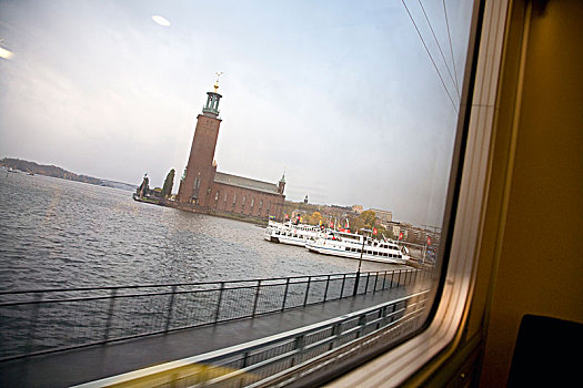 斯德哥尔摩,市政厅,风景,窗户,列车,瑞典