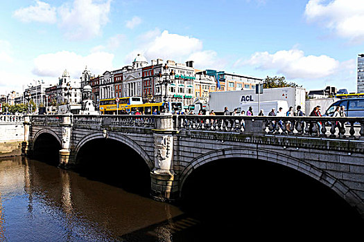 街道,桥,上方,利菲河,河,都柏林,爱尔兰,欧洲