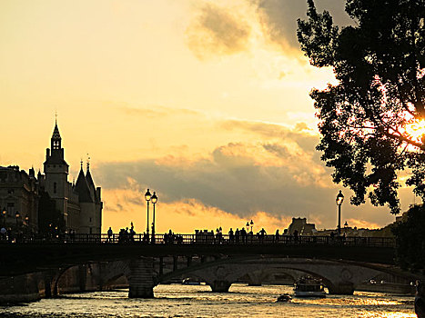 日落,上方,塞纳河,巴黎