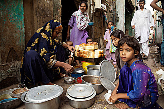 女人,销售,早餐,坐,局部,附近,卡拉奇,交易,城市,巴基斯坦,九月,2006年