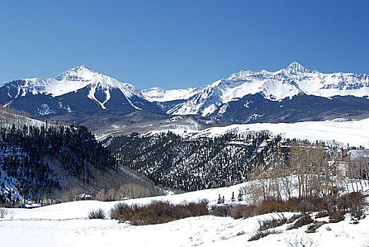 全景,积雪,山峦,落基山脉,美国